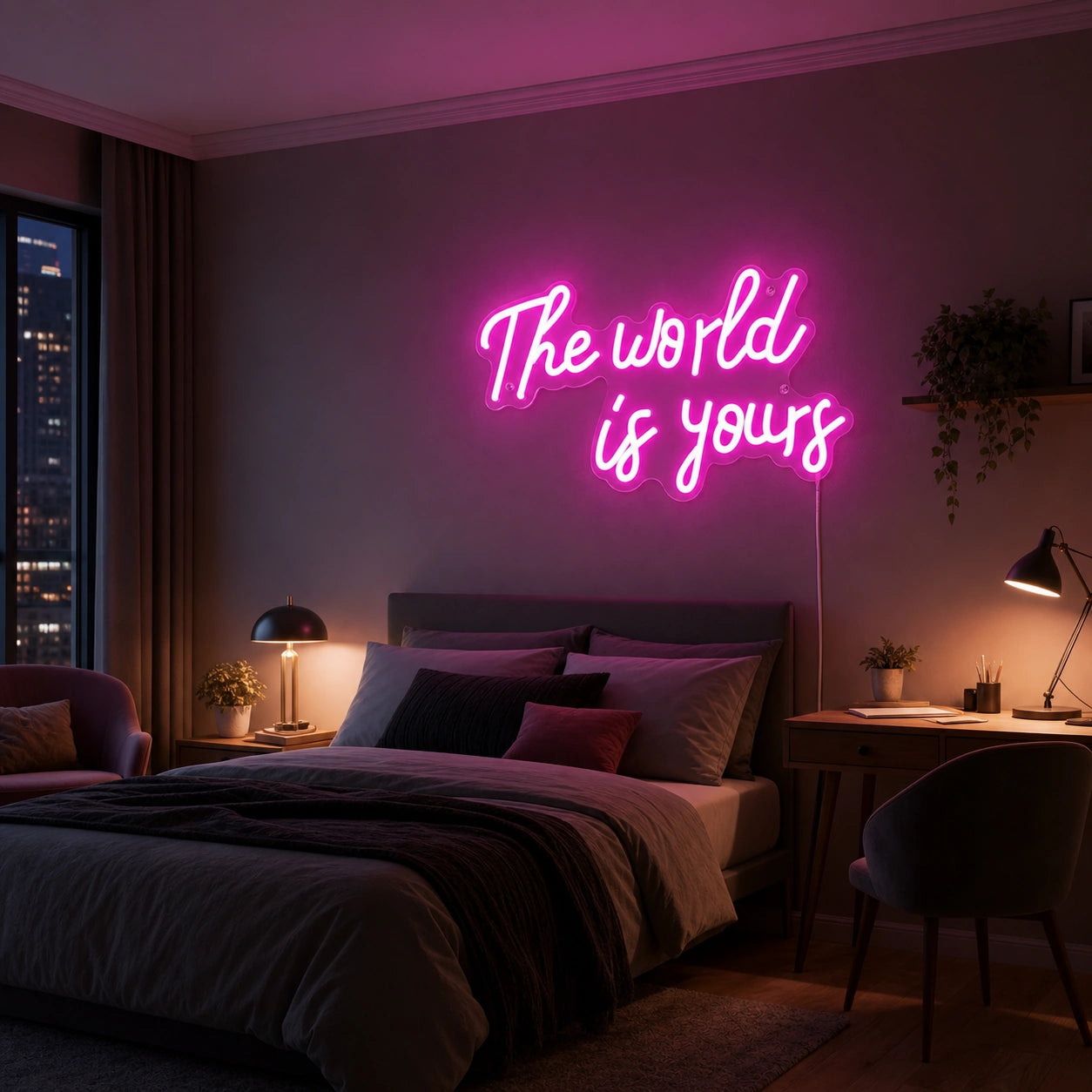 The World Is Yours Bedroom Decor LED Neon Sign size image
