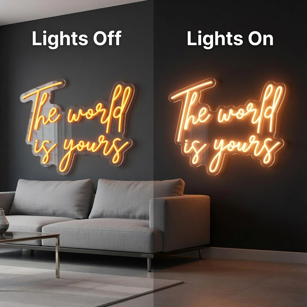 The World Is Yours LED Neon Sign Wall Neon Sign - 06 Day Night Comparison