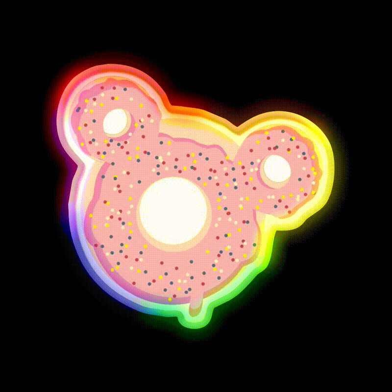 Themepark Donut Pink Sugarcoat Snack Food Led Neon Sign Rgb Color - LED neon sign close-up detail
