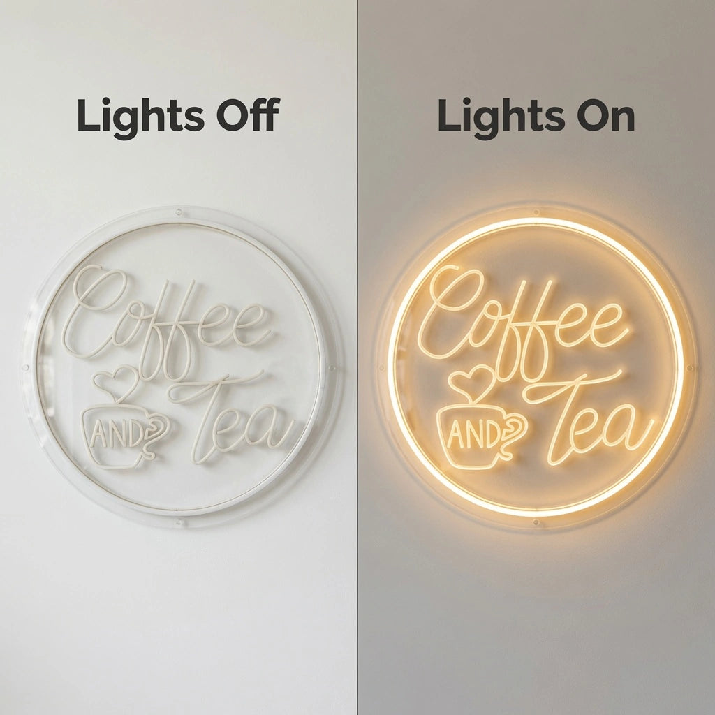 There Is A Coffee And Tea Wall Decor LED Neon Sign - 06 Day Night Comparison
