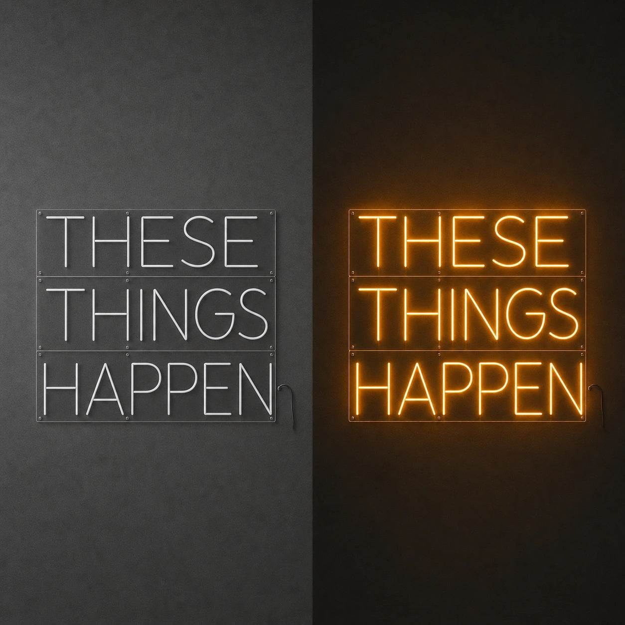 These Things Happen LED Neon Sign day and night comparison