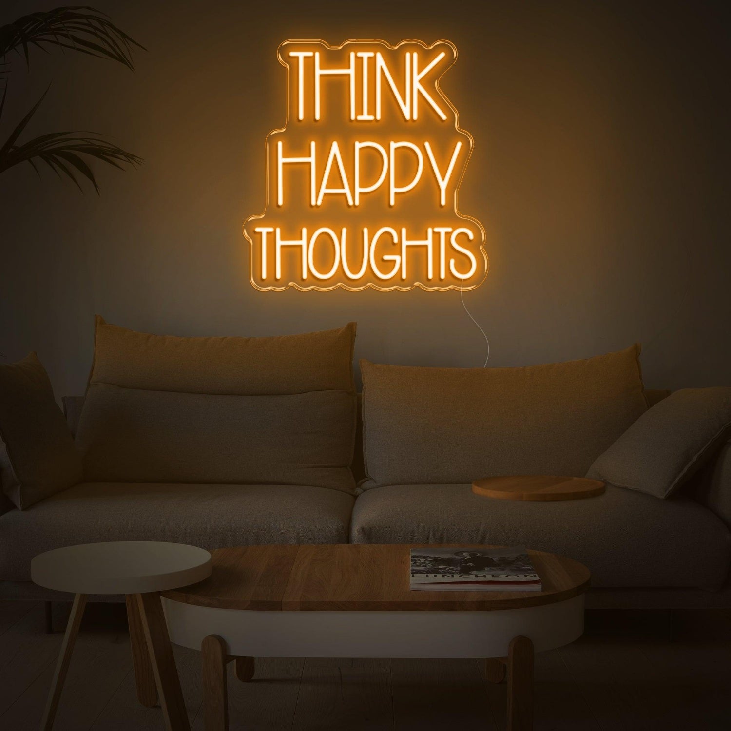 Think Happy Thoughts Blue Led Neon Sign For Cozy Living Room | Shineneon