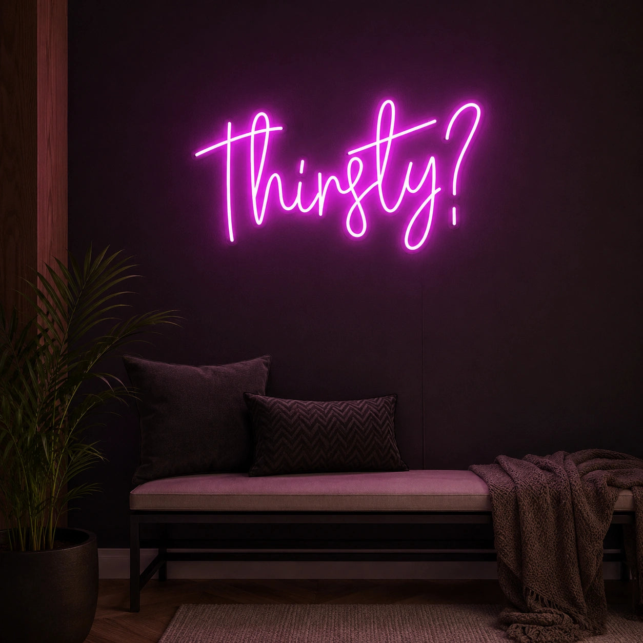 Thirsty Question Mark LED Neon Sign real lifestyle scene
