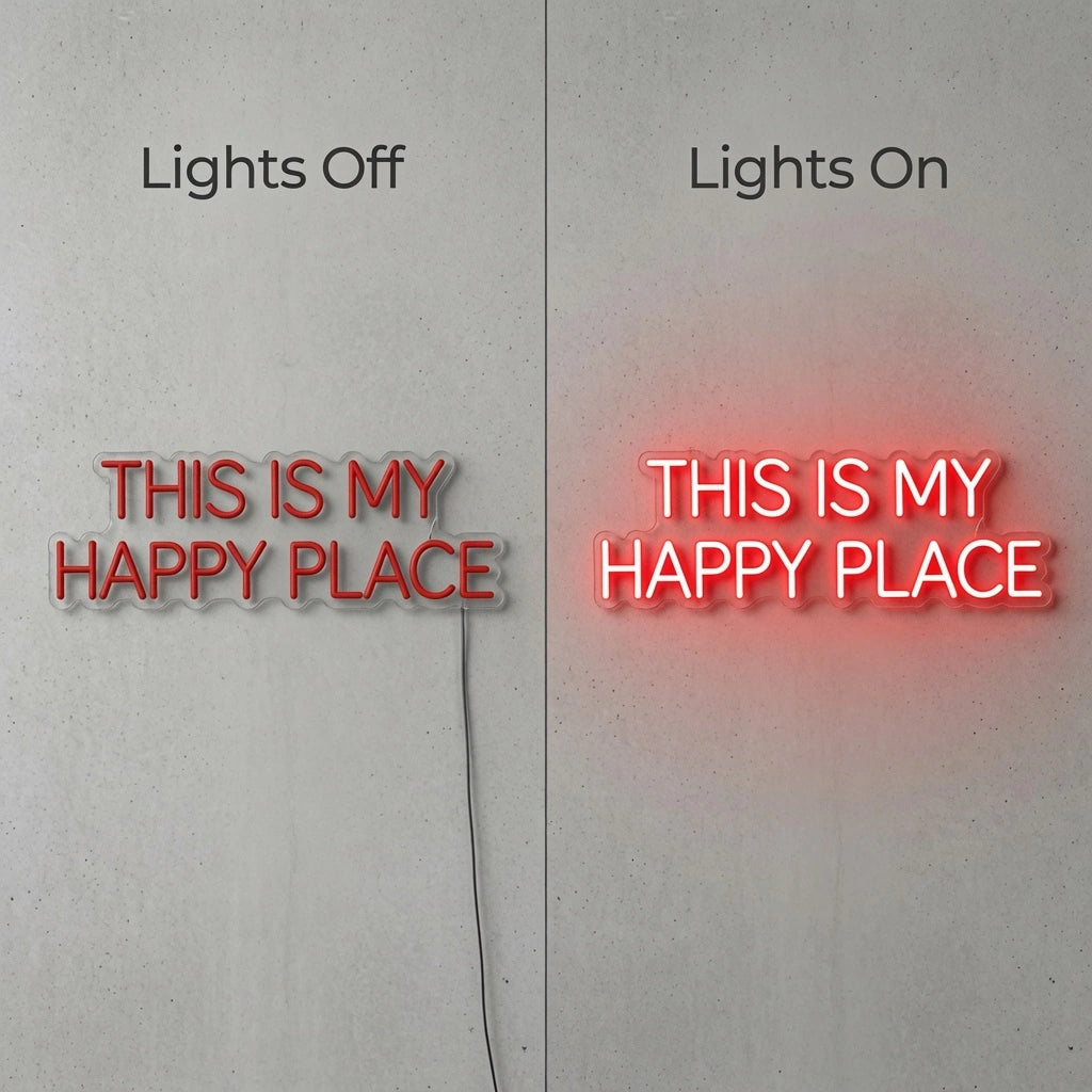 This Is My Happy Place LED Neon Sign Wall Decor - 06 Day Night Comparison