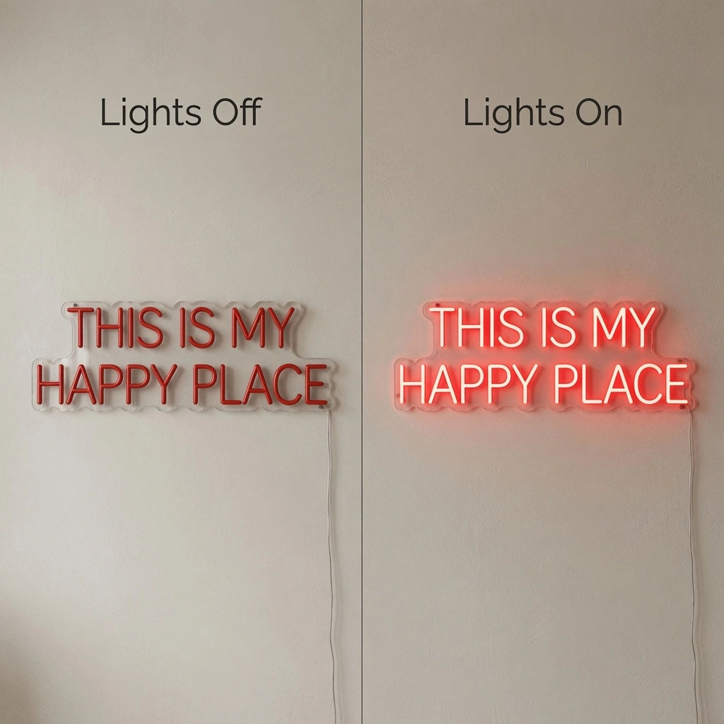 This Is My Happy Place Wall Decor LED Neon Sign - 06 Day Night Comparison