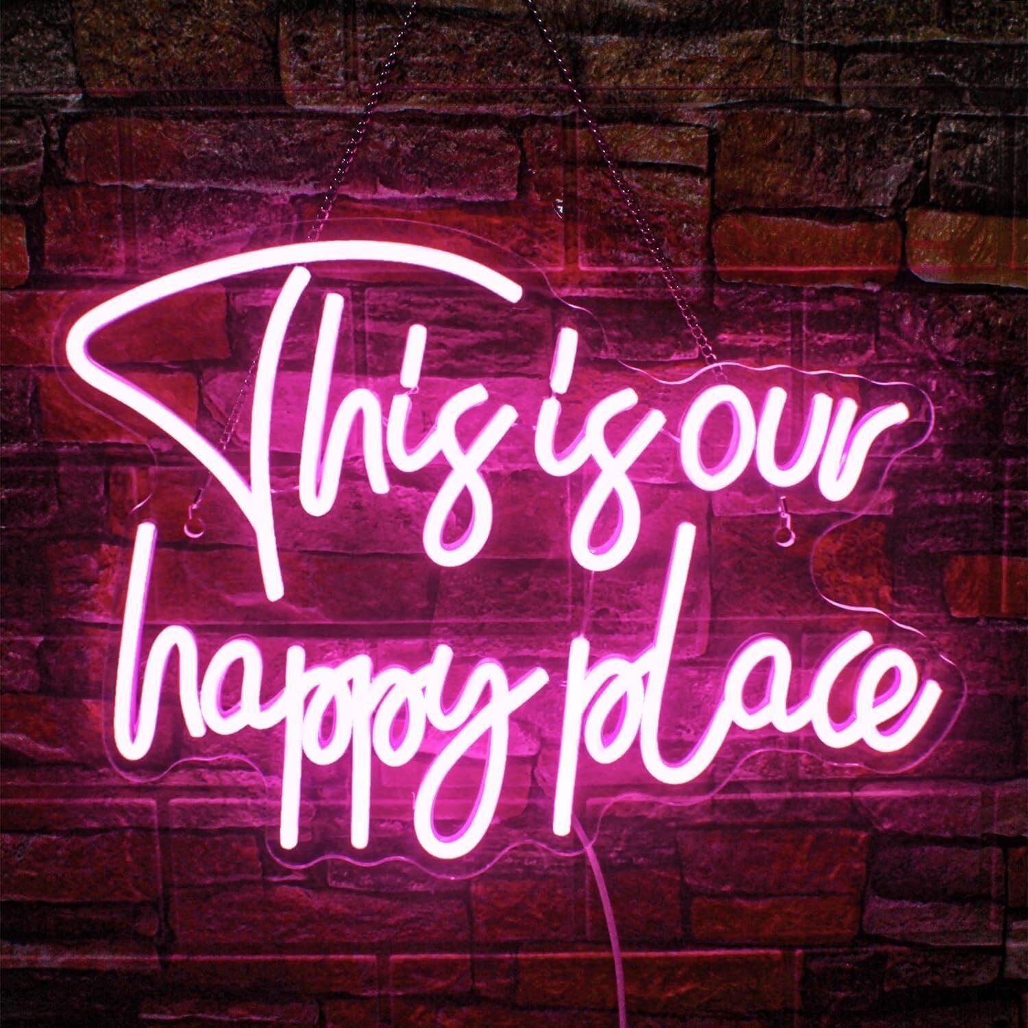 This Is Our Happy Place Pink Neon Sign Bedroom Comfort | Shineneon