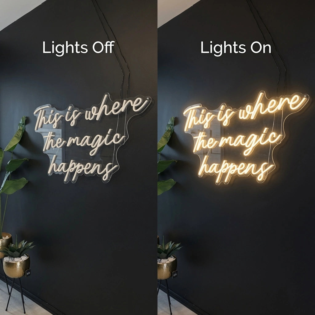 This Is Where The Magic Happens LED Neon Sign Home Art - 06 Day Night Comparison
