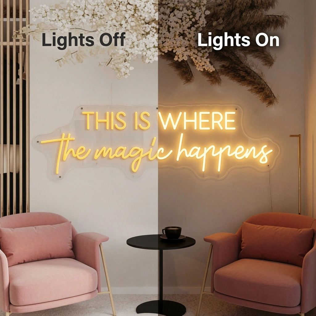This Is Where The Magic Happens LED Neon Sign Home Decor - 06 Day Night Comparison
