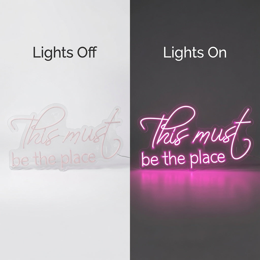 This Must Be The Place Home Wall Light LED Neon Sign - 06 Day Night Comparison