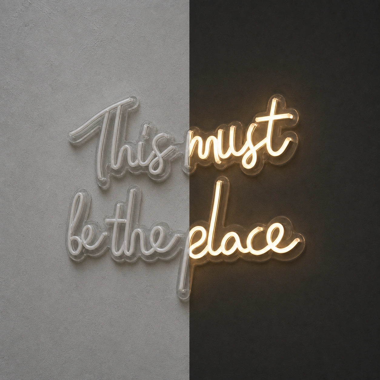 This Must Be The Place Wall Art LED Neon Sign Garage Man Cave Neon Sign day and night comparison