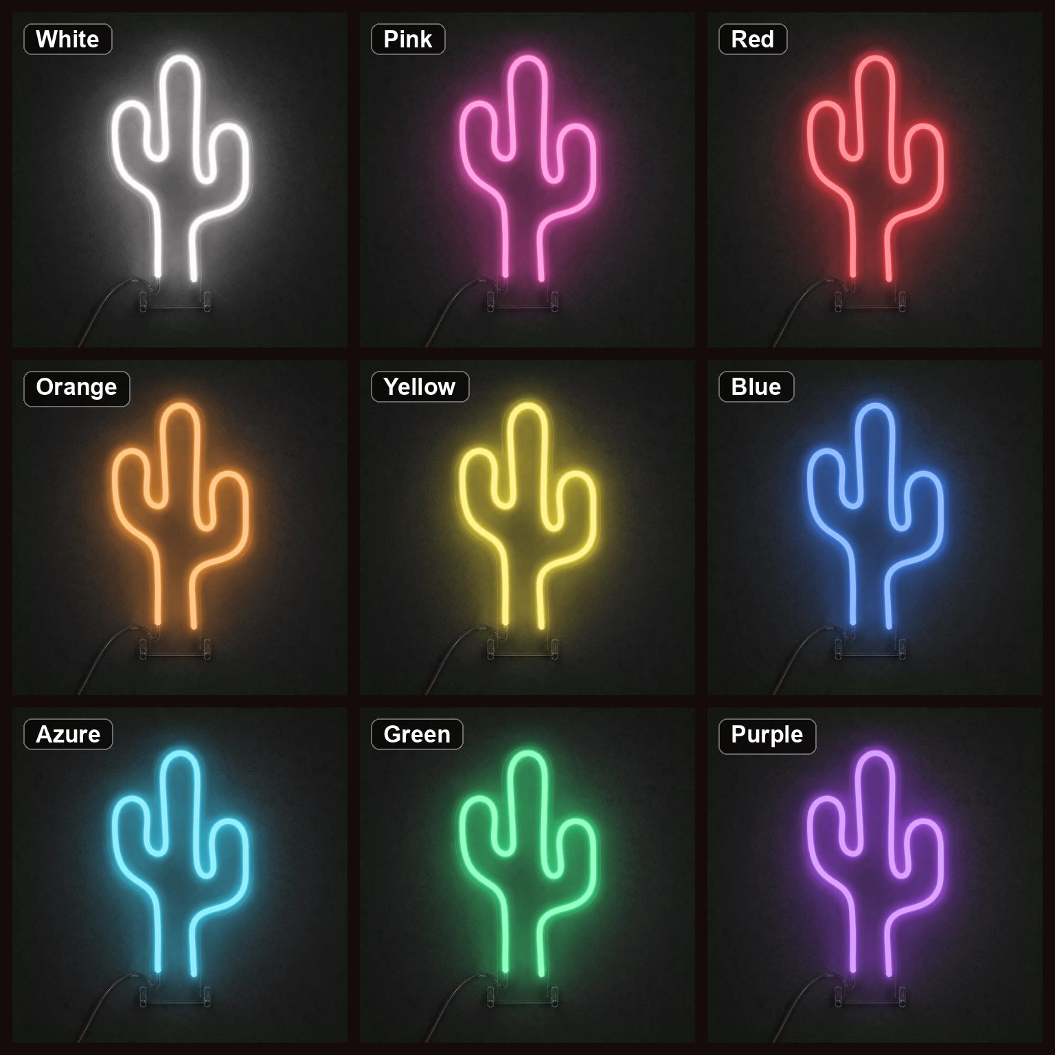 Three Arm Saguaro Cactus LED Neon Sign color grid