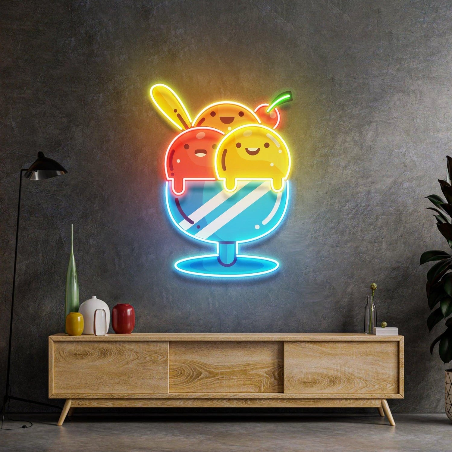 Three-Color Ice Cream Uv Printed Led Neon Sign For Home And Cafe Decor | Shineneon