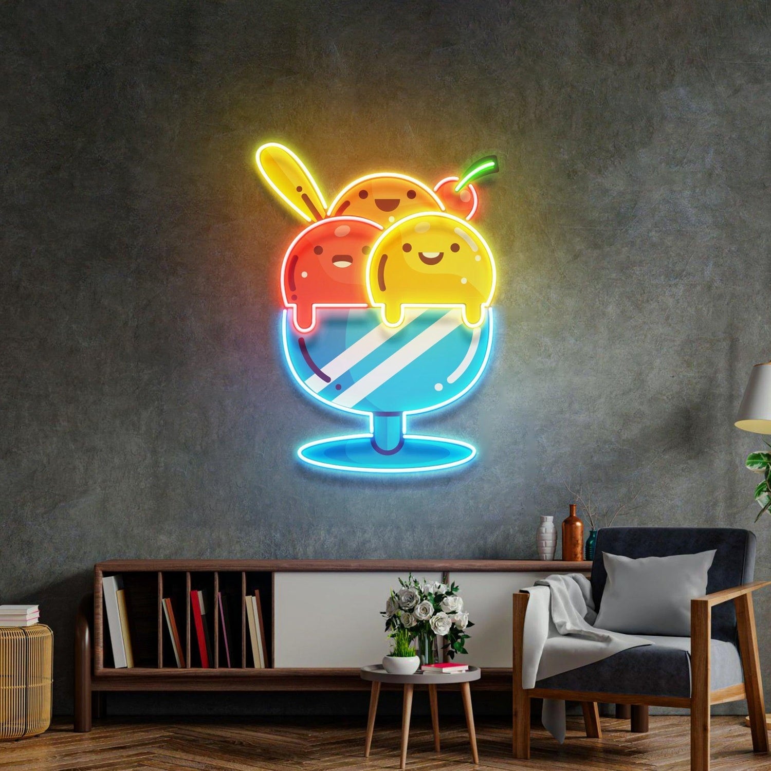 Three-Color Ice Cream Uv Printed Led Neon Sign For Home And Cafe Decor | Shineneon