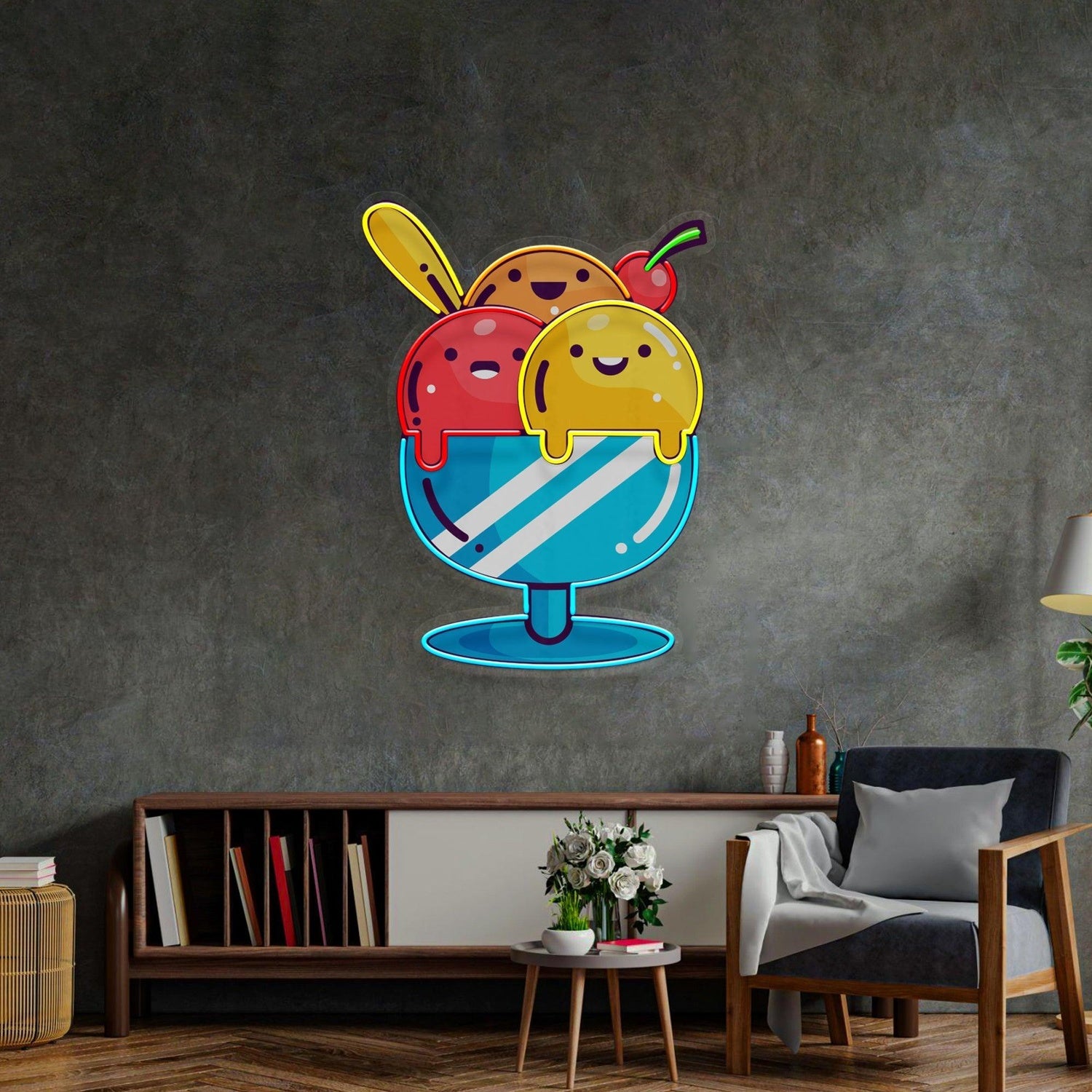 Three-Color Ice Cream Uv Printed Led Neon Sign For Home And Cafe Decor | Shineneon