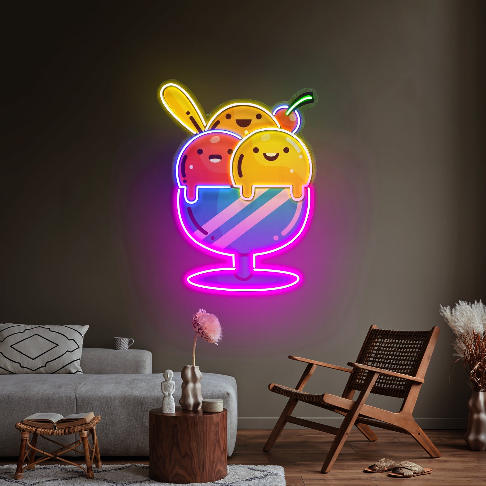 Three Scandinavian Santas Neon Artwork For Sale