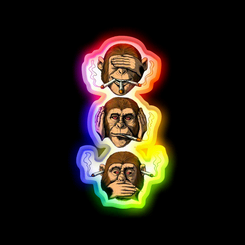 Three Wise Monkey Stoners Hemp Inspired Green Leaf Led Neon Sign Rgb Color - LED neon sign close-up detail