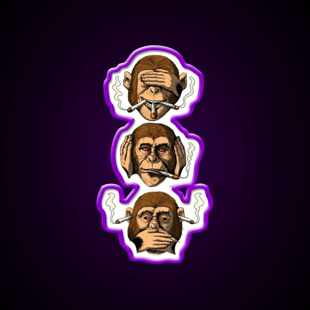 Three Wise Monkey Stoners Hemp Inspired Green Leaf Led Neon Sign Rgb Color - LED neon sign view 9