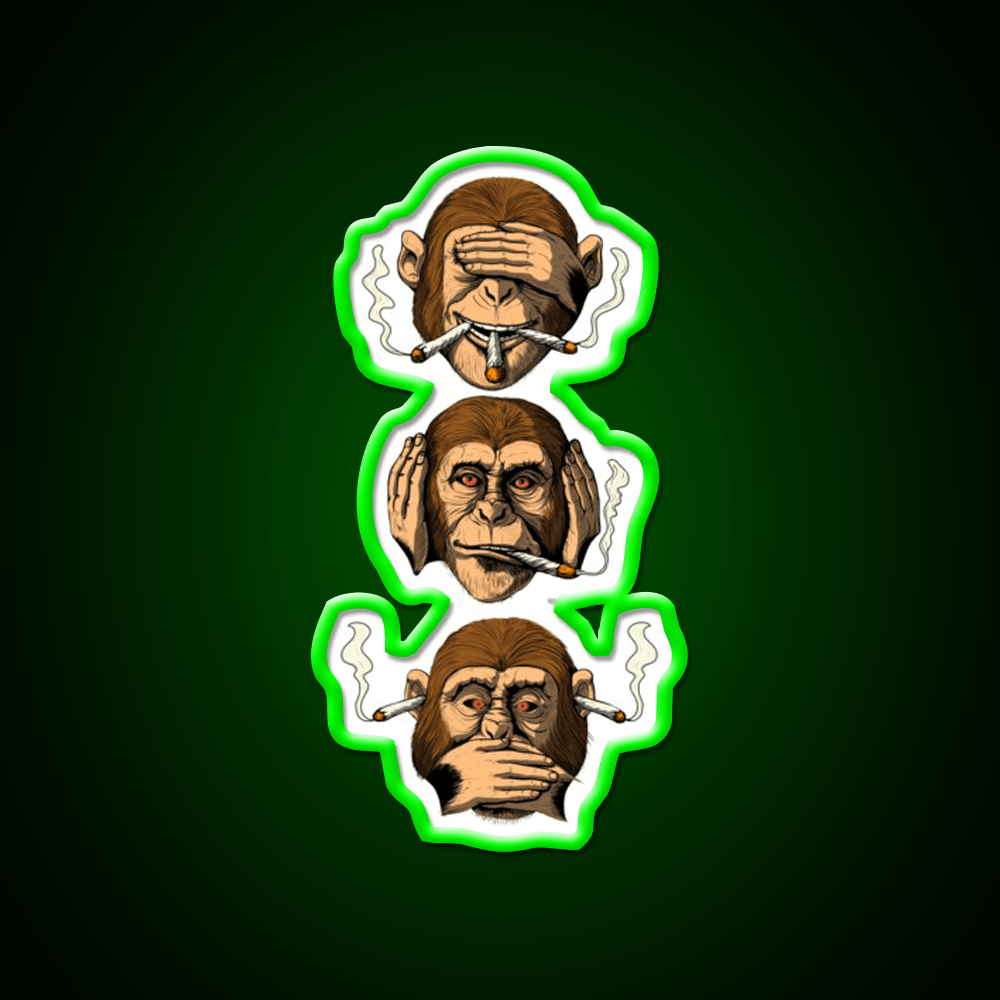 Three Wise Monkey Stoners Hemp Inspired Green Leaf Led Neon Sign Rgb Color - Shineneon