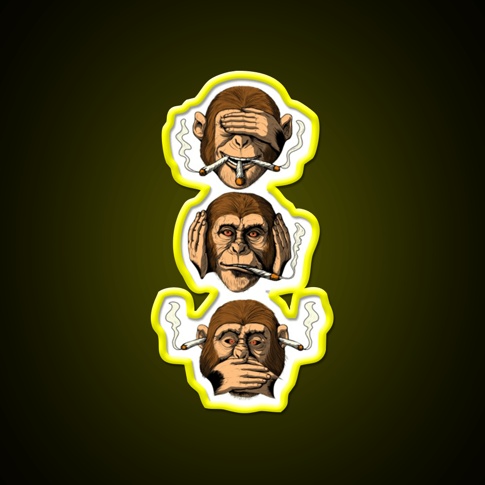 Three Wise Monkey Stoners Hemp Inspired Green Leaf Led Neon Sign Rgb Color - Shineneon