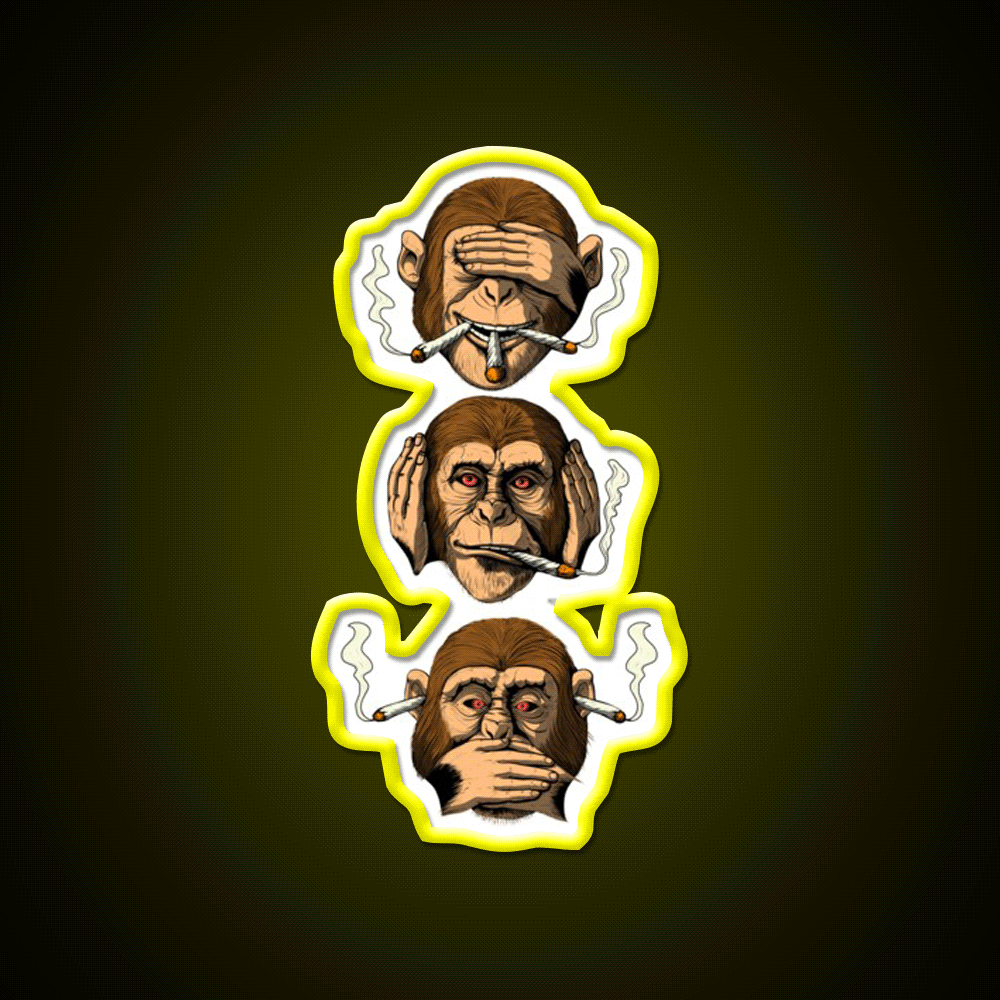 Three Wise Monkey Stoners Hemp Inspired Green Leaf Led Neon Sign Rgb Color - Custom LED neon sign front view