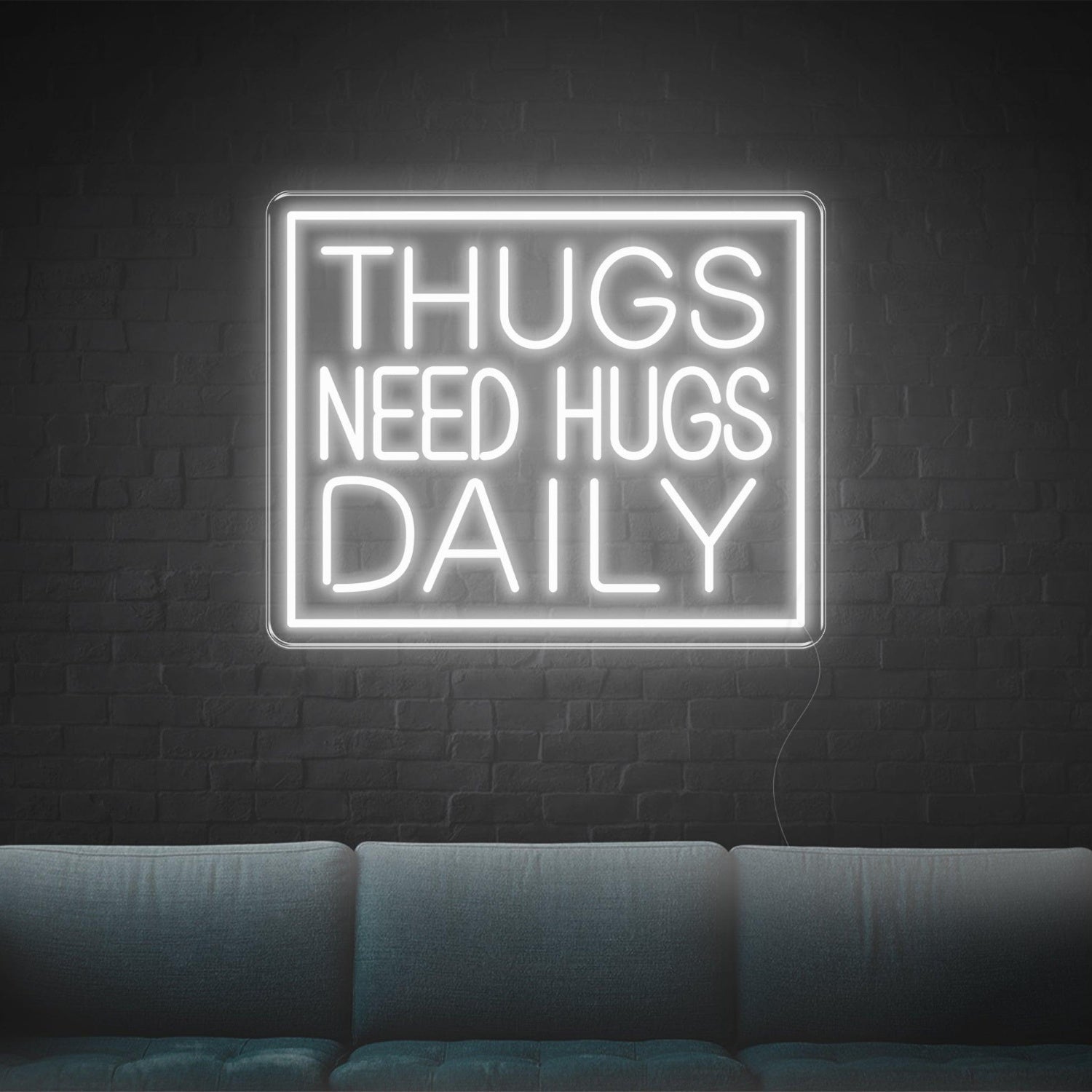 Thugs Need Hugs Daily Blue Text Led Neon Sign For Indoor Decor | Shineneon
