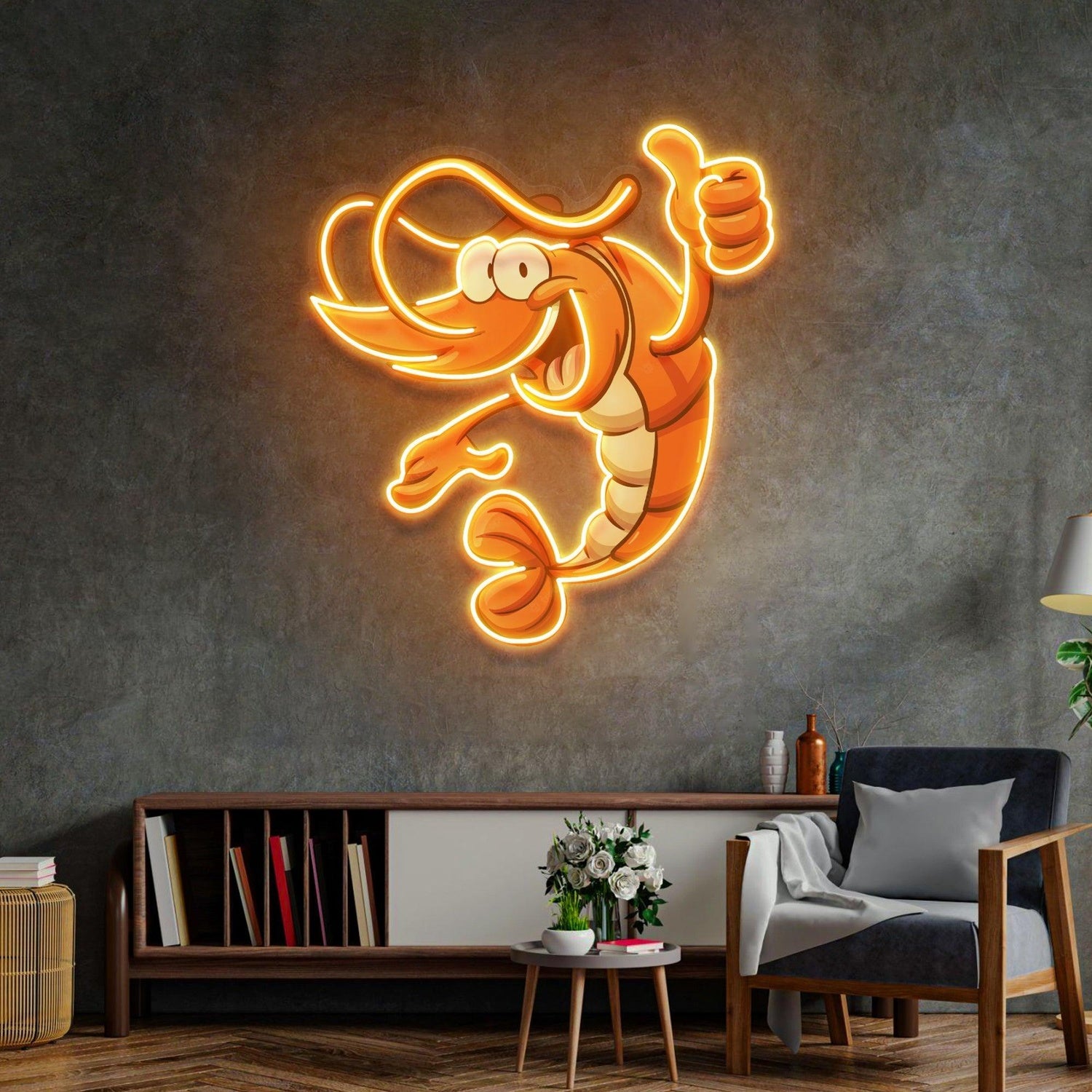 Thumps-Up Shrimp Glowing Uv Printed Led Neon Sign For Bar Restaurant Decor | Shineneon