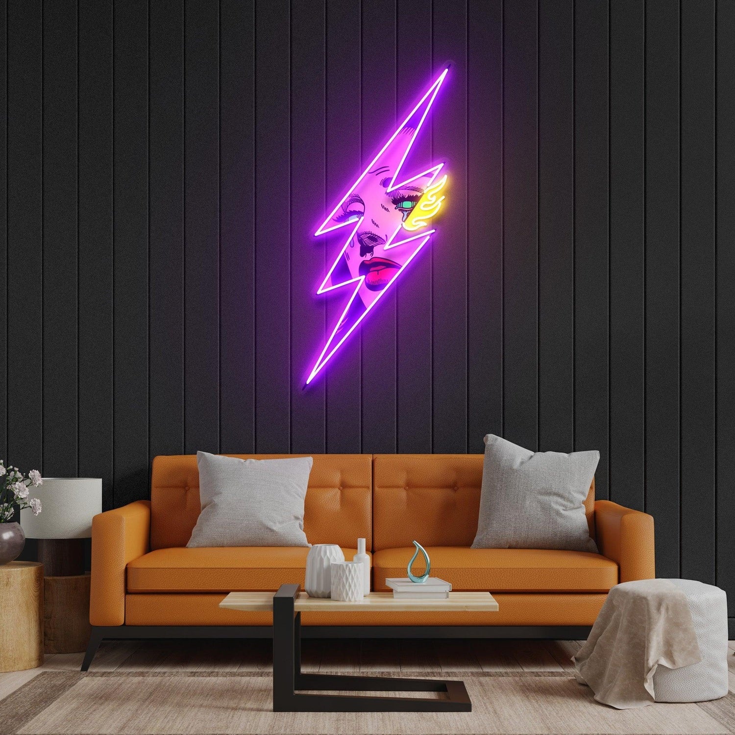 Thunder Girl Purple-Yellow Lightning Pop Art Uv Printed Led Neon Sign For Home Decor | Shineneon