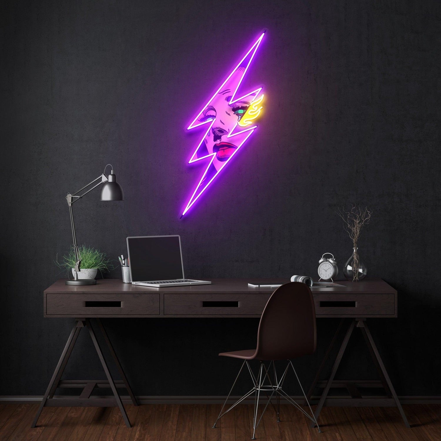 Thunder Girl Purple-Yellow Lightning Pop Art Uv Printed Led Neon Sign For Home Decor | Shineneon