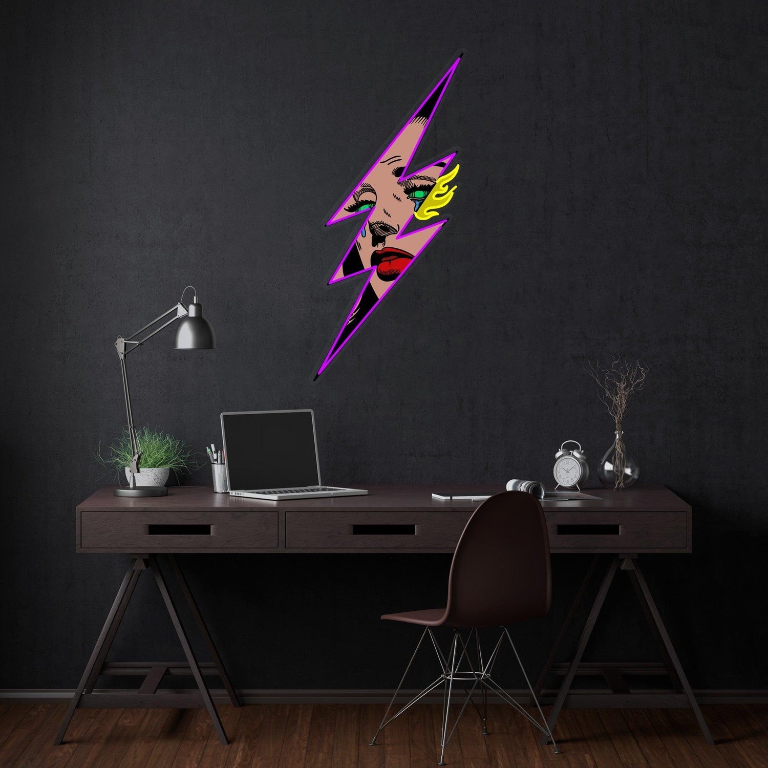 Thunder Girl Purple-Yellow Lightning Pop Art Uv Printed Led Neon Sign For Home Decor | Shineneon