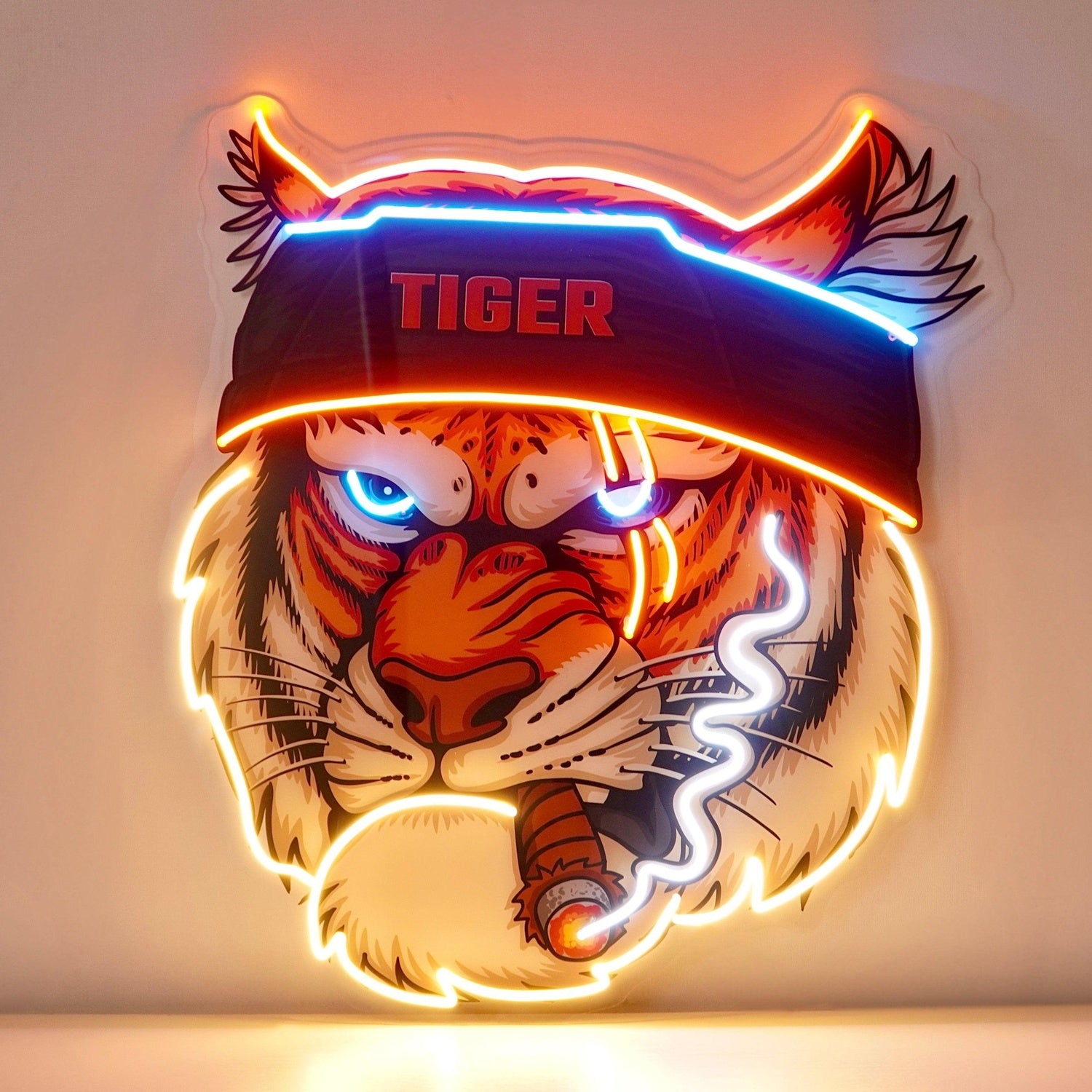 Tiger-Smoking-Blue-Orange-Red-Led-Neon-Sign-Bar-Gaming-Studio-Art | Shineneon
