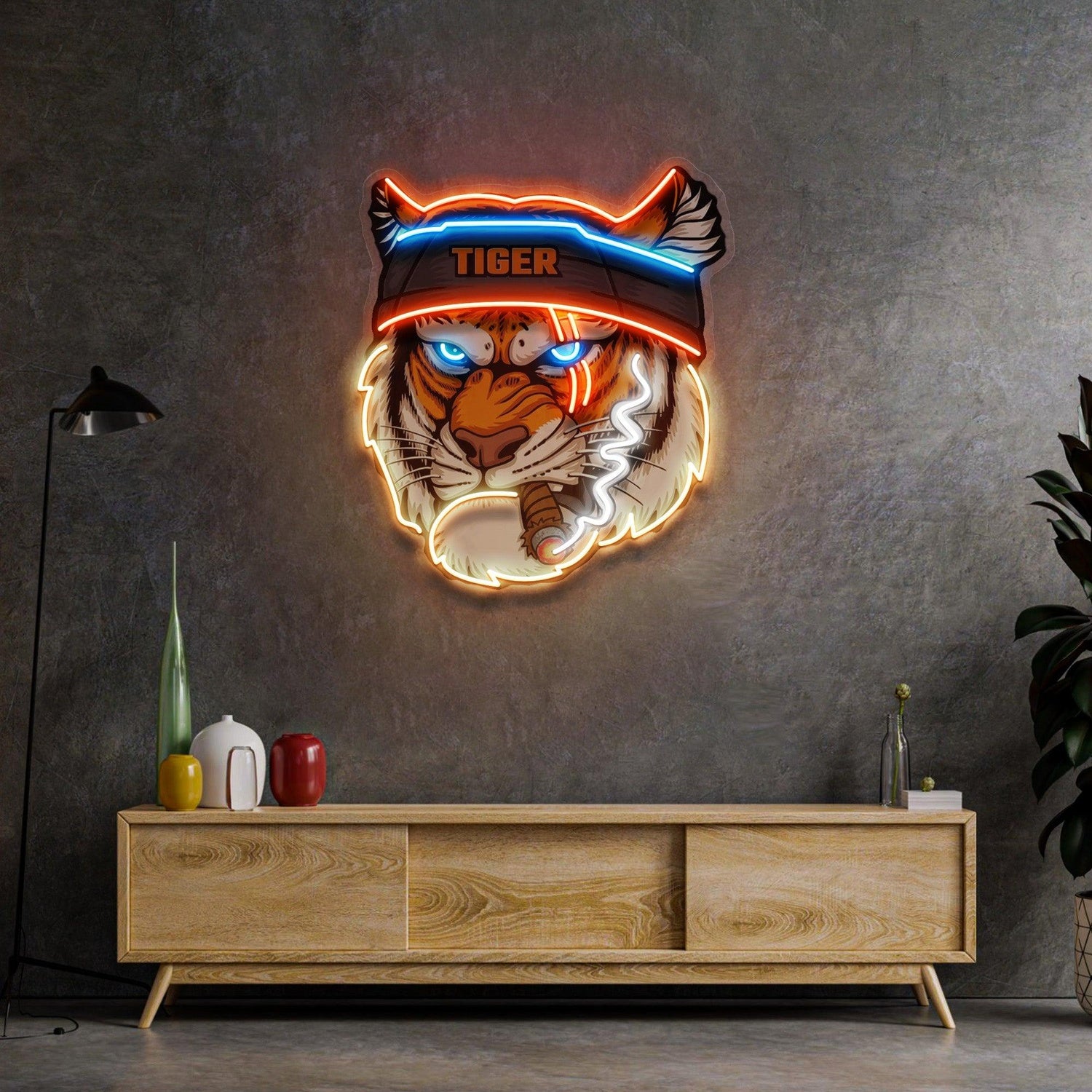 Tiger-Smoking-Blue-Orange-Red-Led-Neon-Sign-Bar-Gaming-Studio-Art | Shineneon