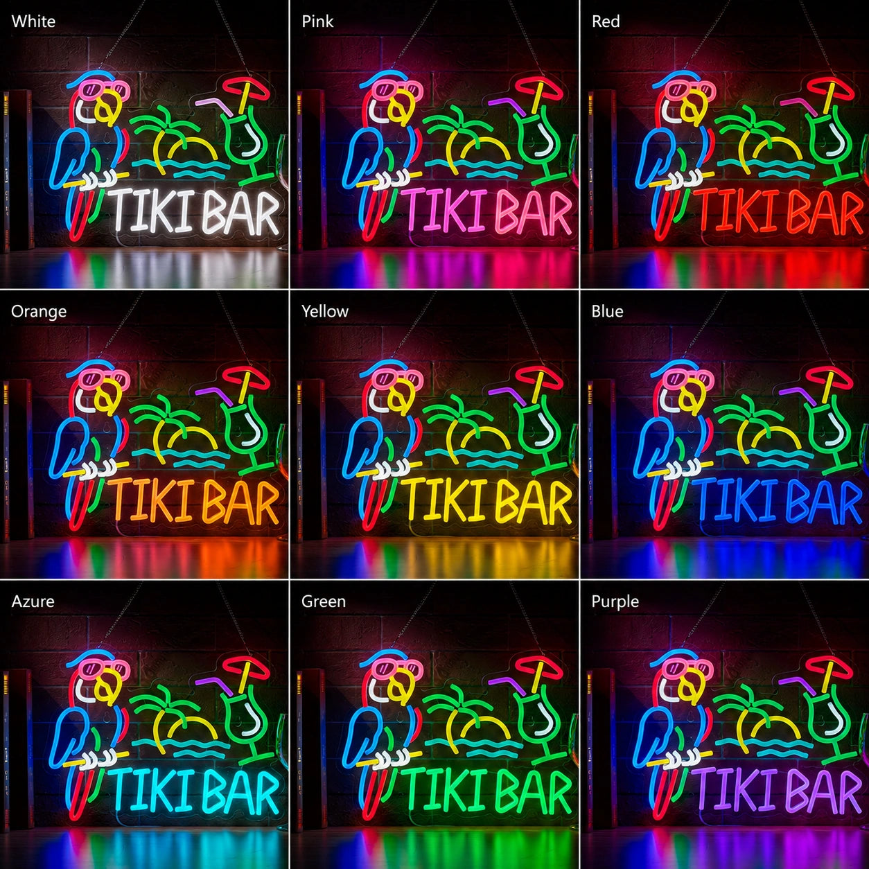 Tiki Bar Parrot Neon Sign LED Neon Sign color grid