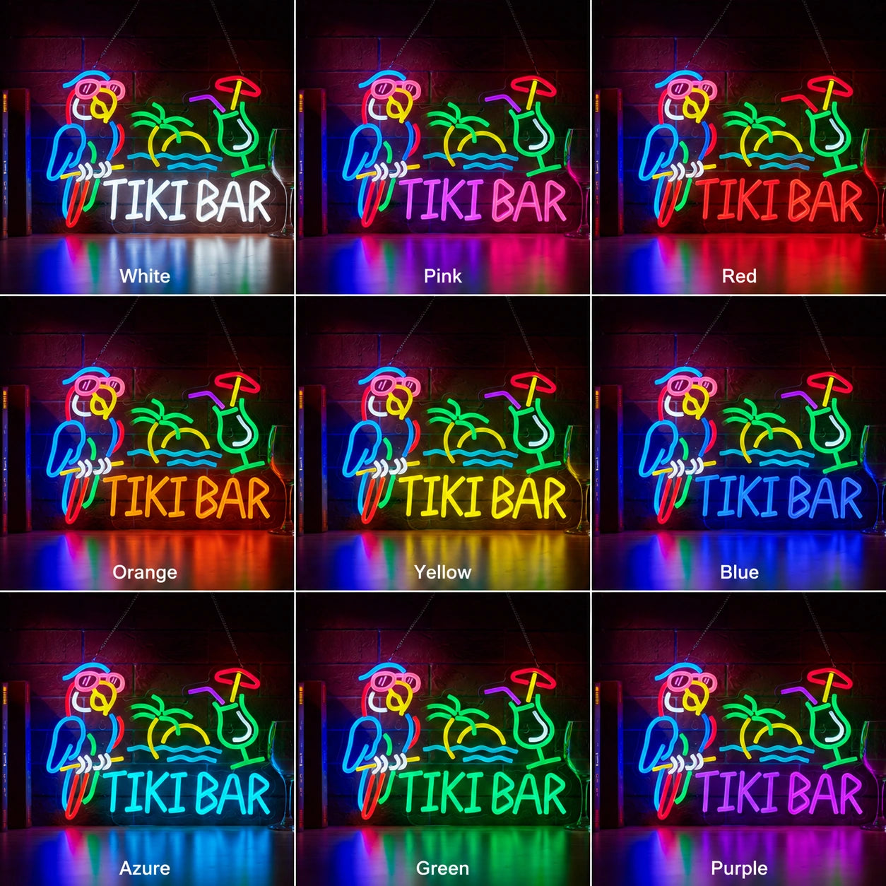 Tiki Bar Parrot Neon Sign Wall Art LED Neon Sign color grid