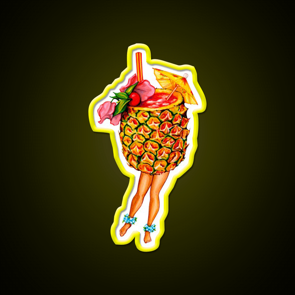 Tiki Cocktail Pin Up Pineapple Cocktail Bar Decor Led Neon Sign Rgb Color - Custom LED neon sign front view