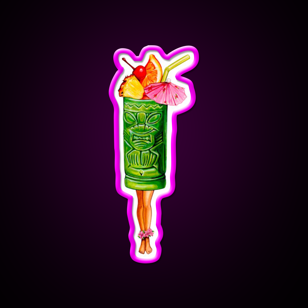 Tiki Cocktail Pin Up Tiki Head Cocktail Bar Decor Led Neon Sign Rgb Color - Neon sign mounted on wall in room