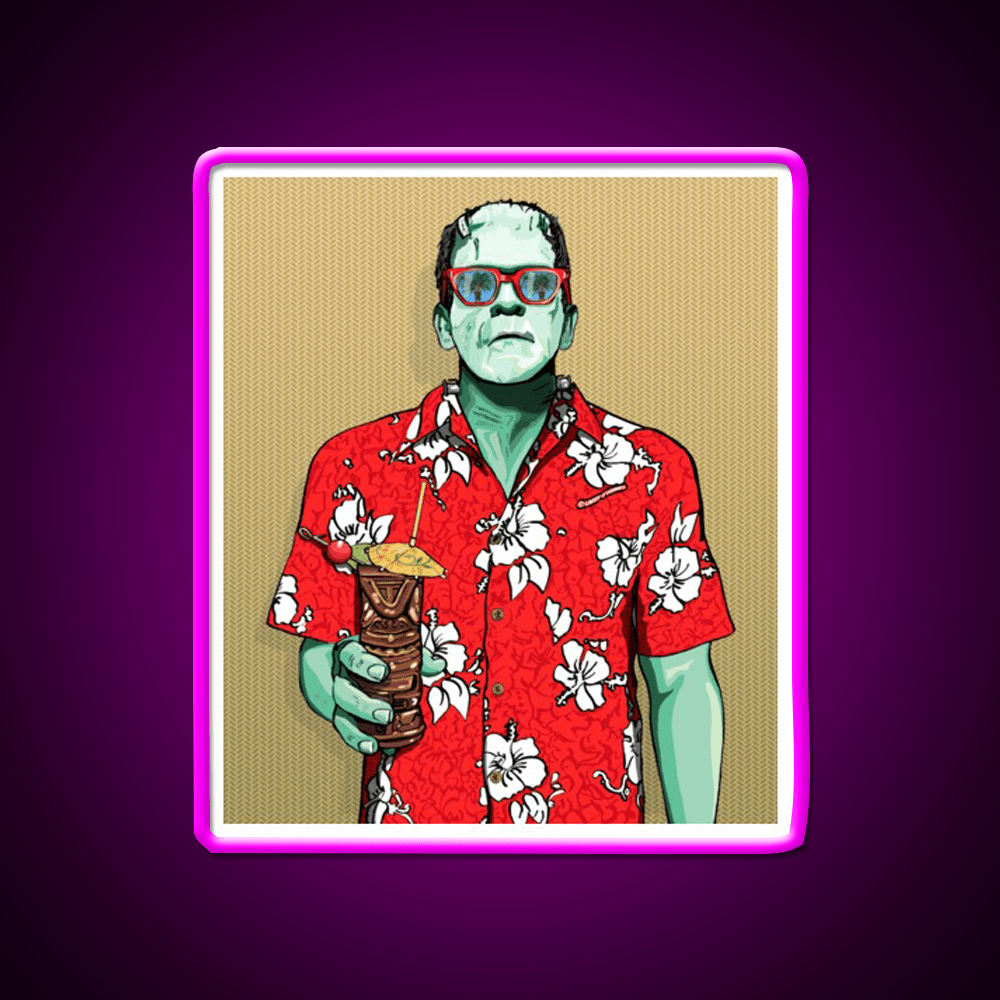 Tiki Frankenstein With Thatch Cocktail Bar Decor Led Neon Sign Rgb Color - Shineneon