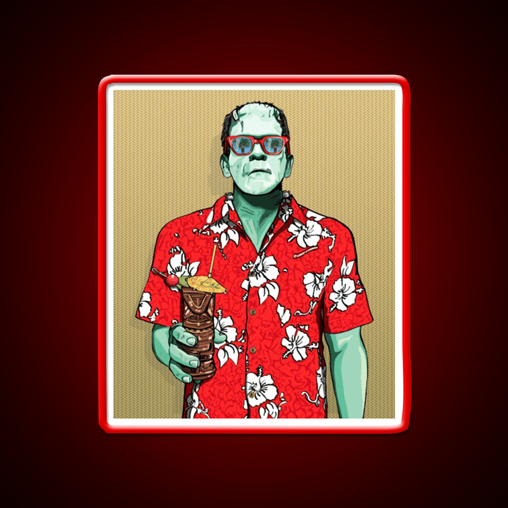 Tiki Frankenstein With Thatch Cocktail Bar Decor Led Neon Sign Rgb Color - Shineneon