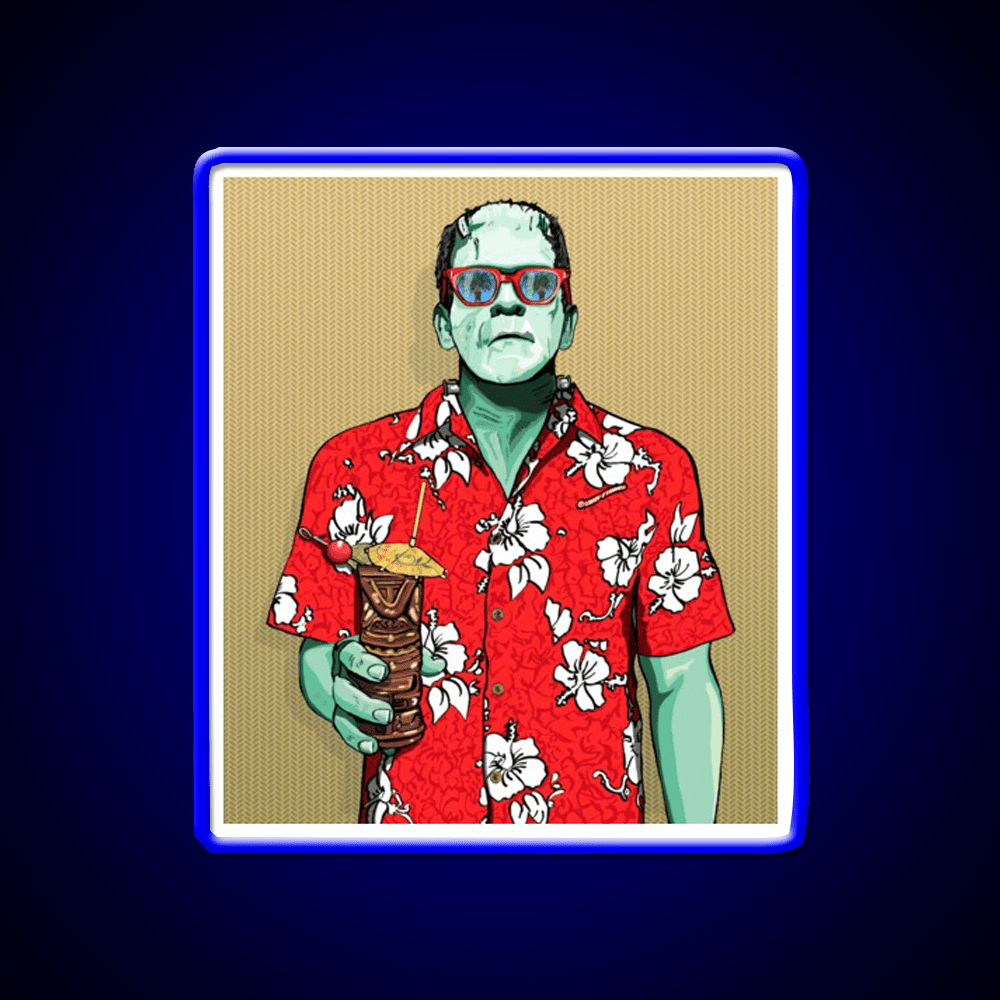 Tiki Frankenstein With Thatch Cocktail Bar Decor Led Neon Sign Rgb Color - Shineneon