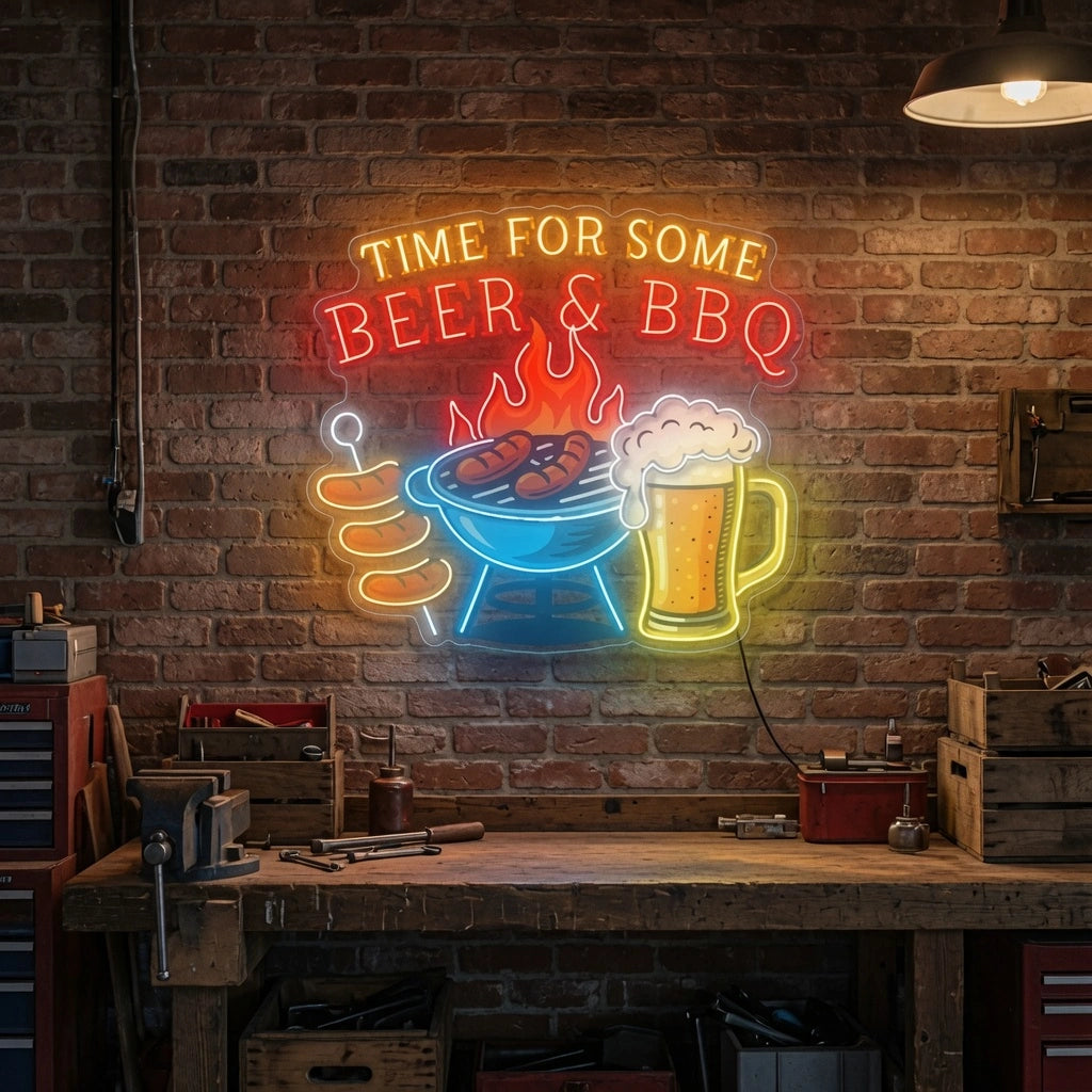 Time For Some Beer And Bbq Wall Decor LED Neon Sign - 03 Real Lifestyle Scene