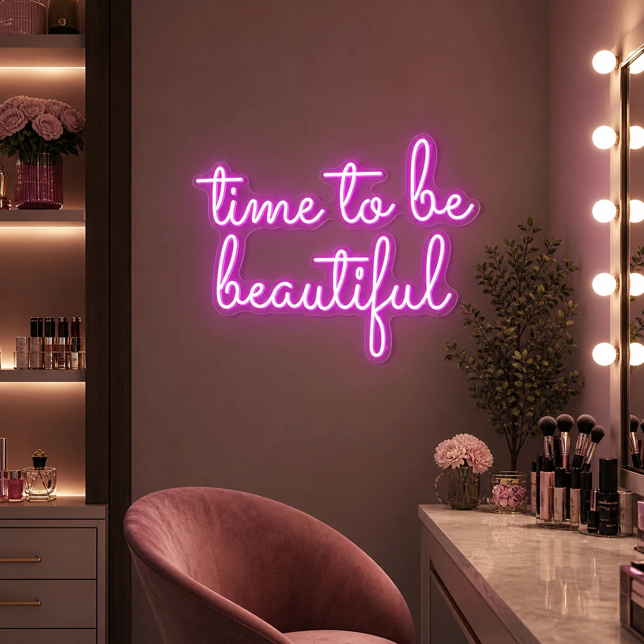 Time To Be Beautiful LED Neon Sign Garage Man Cave Neon Sign real lifestyle scene