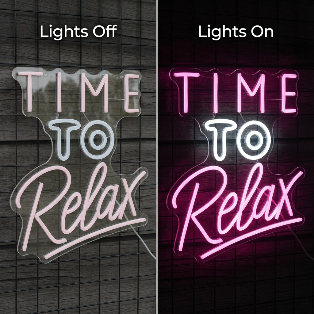 Time To Relax LED Neon Sign - 06 Day Night Comparison