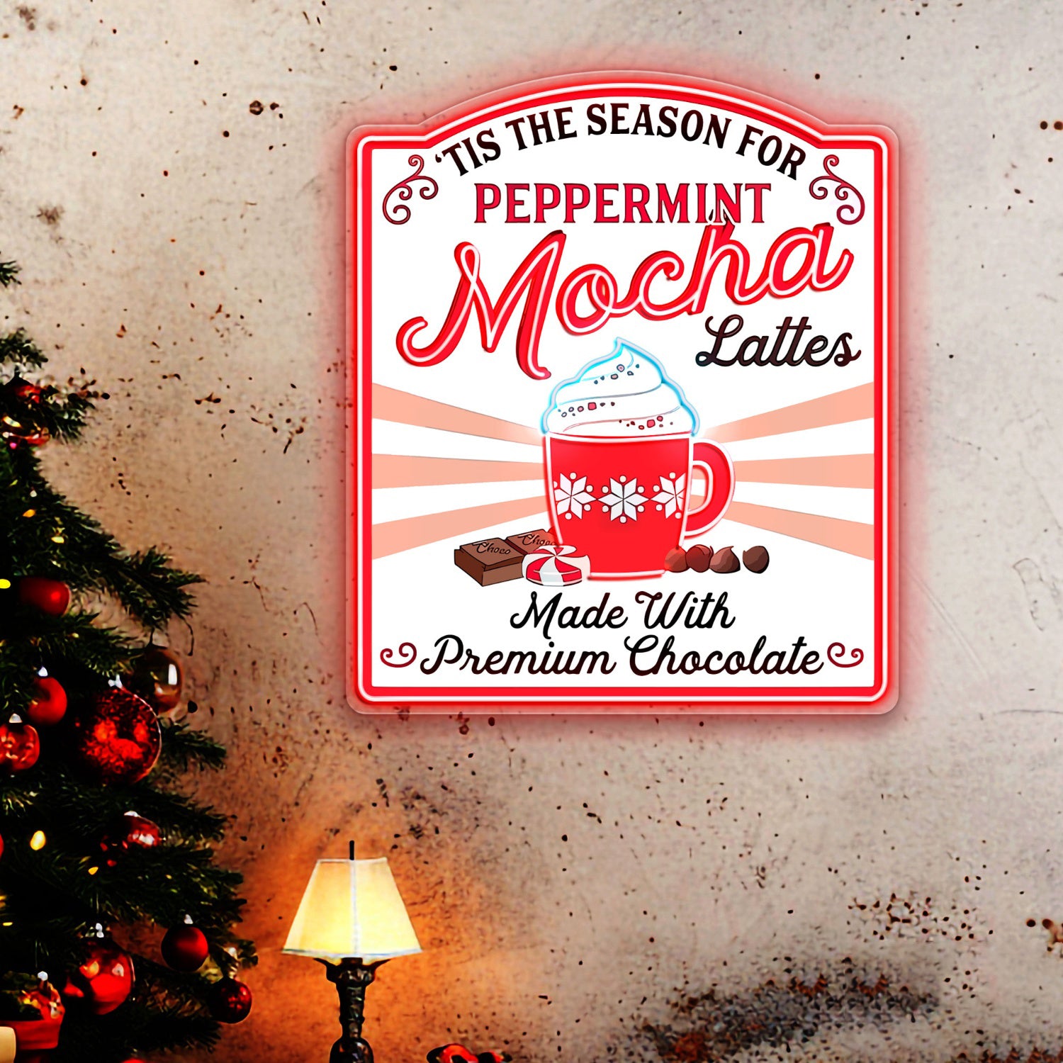 Tis the Season for Peppermint Mocha Acrylic Led Neon Sign | Shineneon