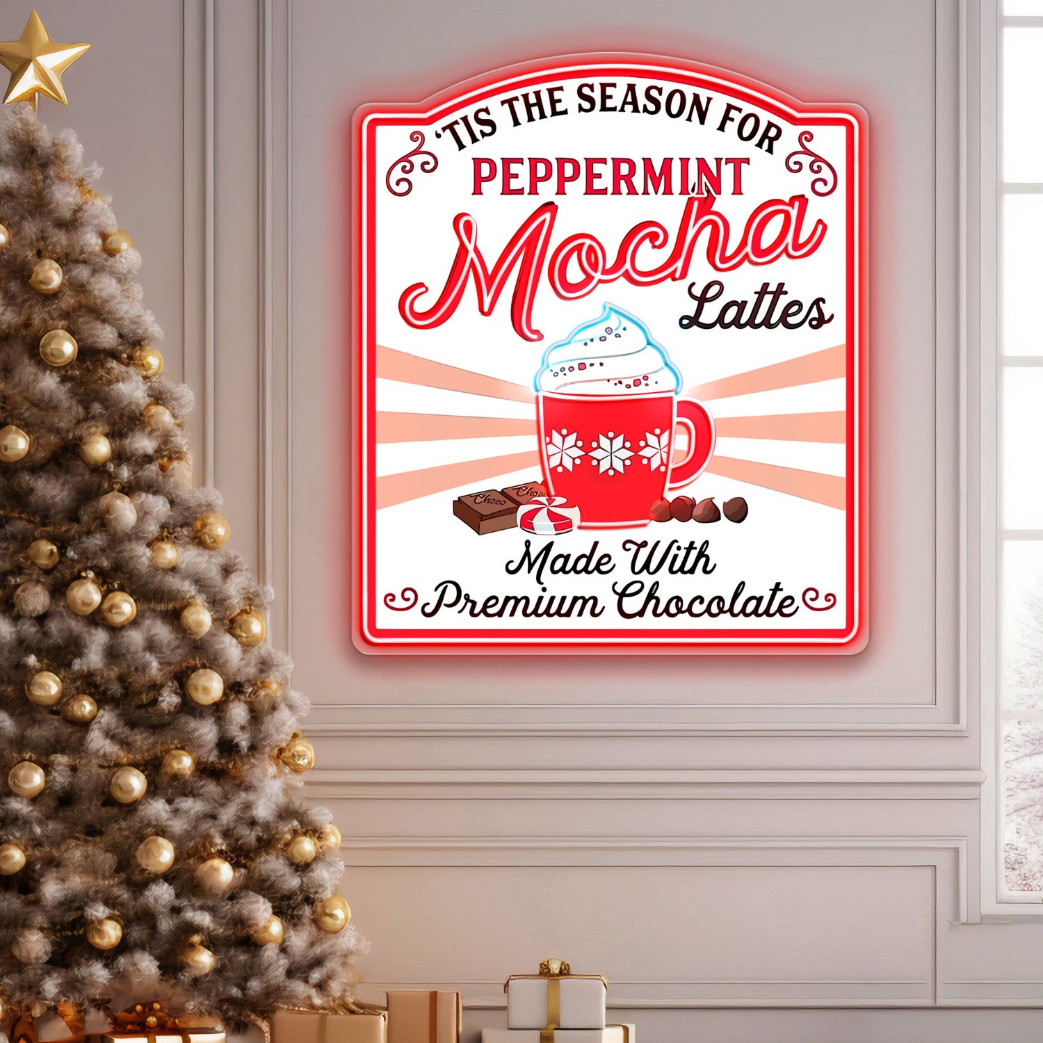 Tis the Season for Peppermint Mocha Acrylic Led Neon Sign | Shineneon