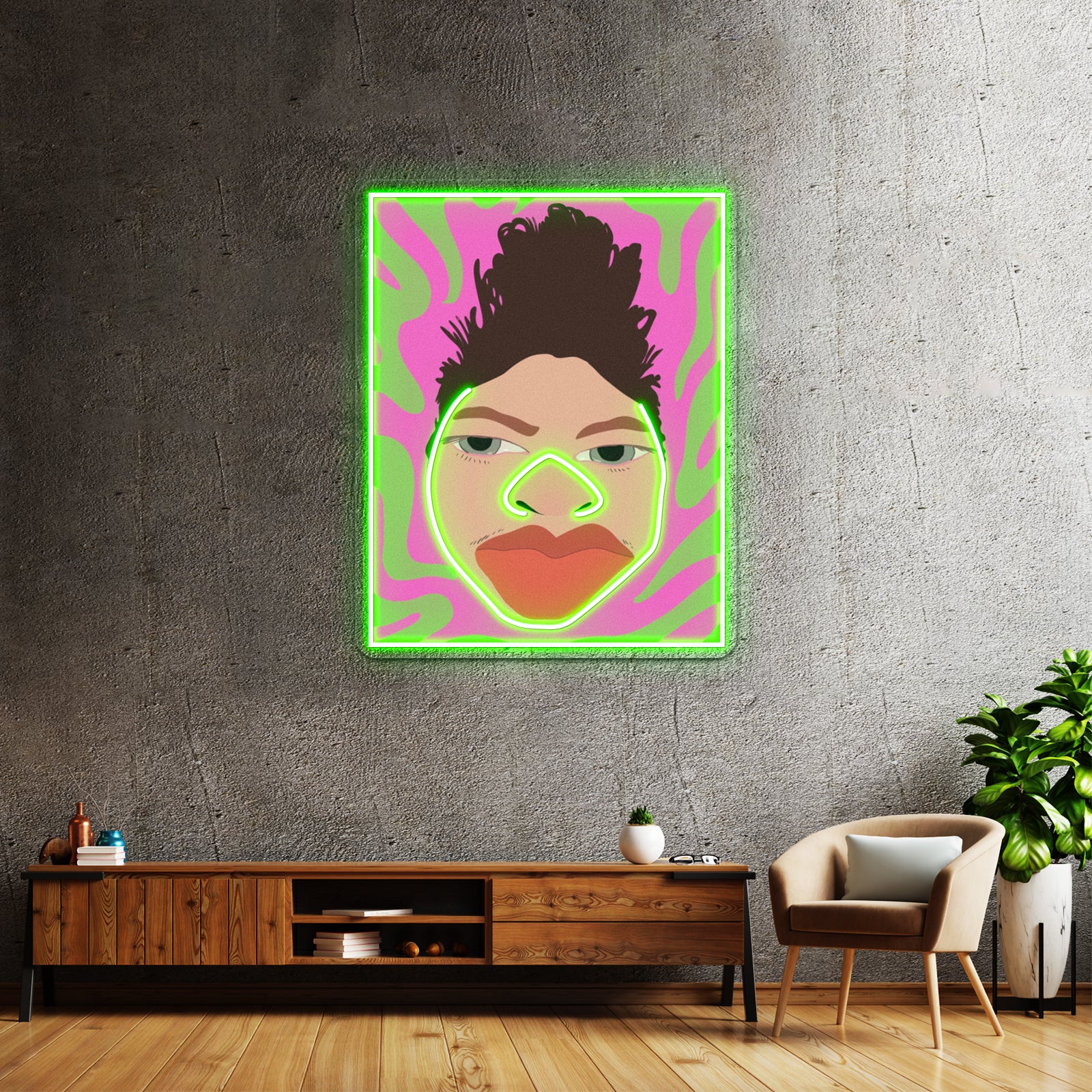 Tj Mack Fan Art With Pink And Green Background Artwork Neon Signs | Shineneon