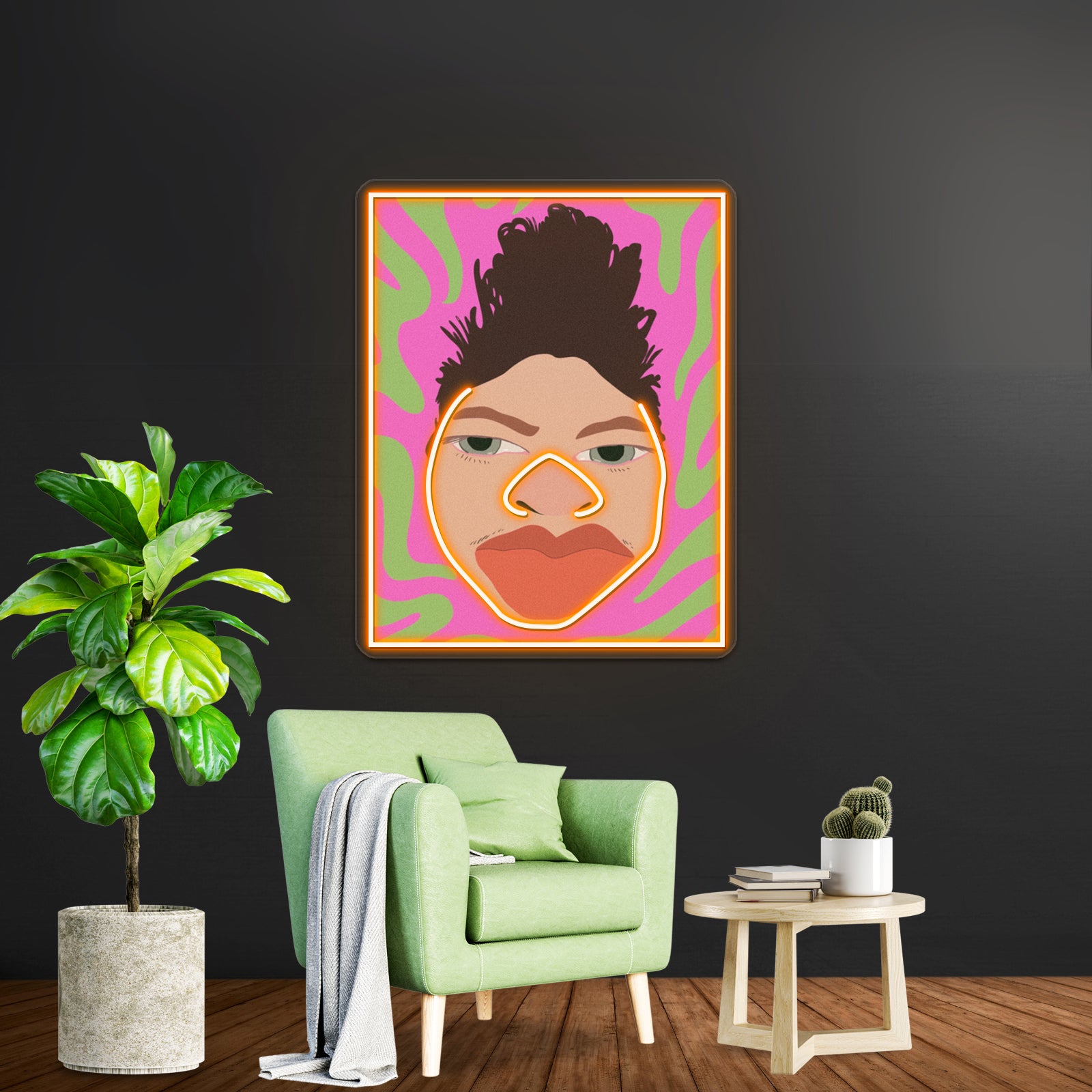 Tj Mack Fan Art With Pink And Green Background Artwork Neon Signs | Shineneon