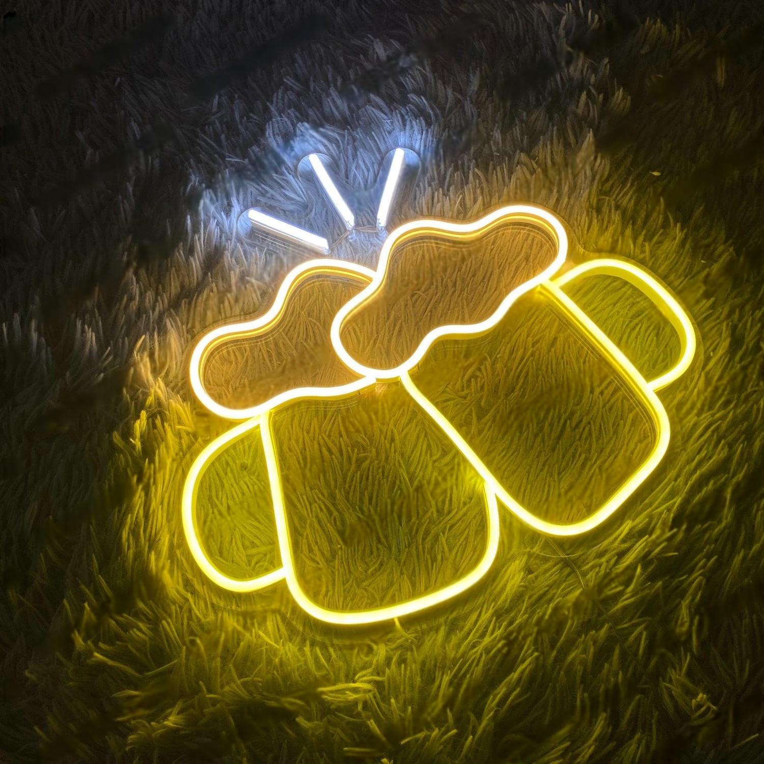 Toasting Beer Mugs Led Neon Sign Yellow-White Bar Home Decor | Shineneon