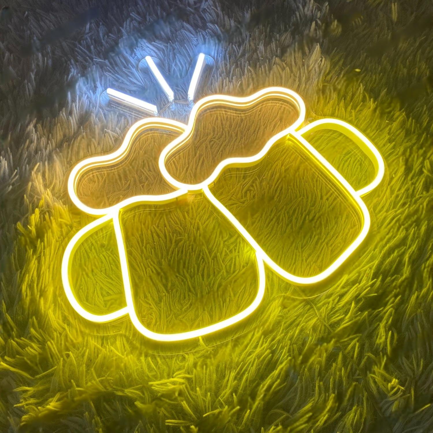 Toasting Beer Mugs Led Neon Sign Yellow-White Bar Home Decor | Shineneon