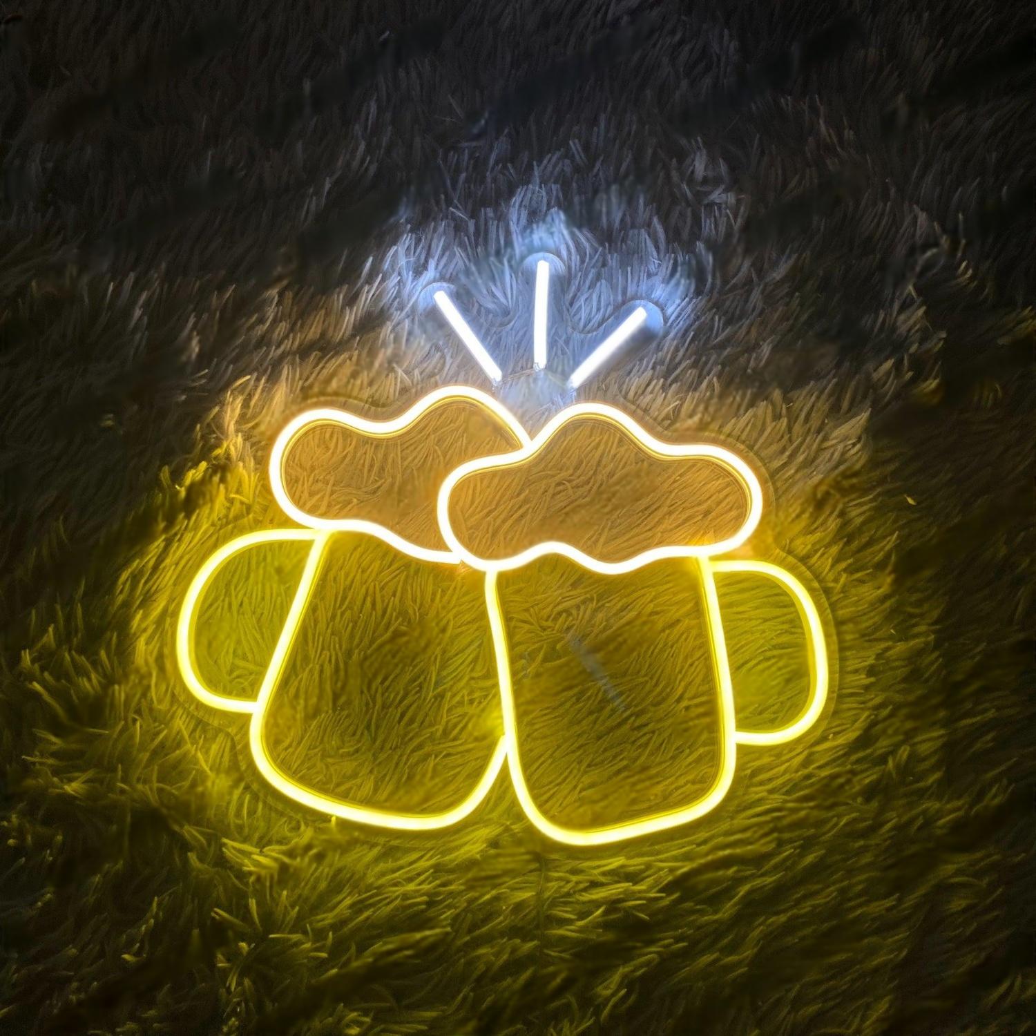 Toasting Beer Mugs Led Neon Sign Yellow-White Bar Home Decor | Shineneon
