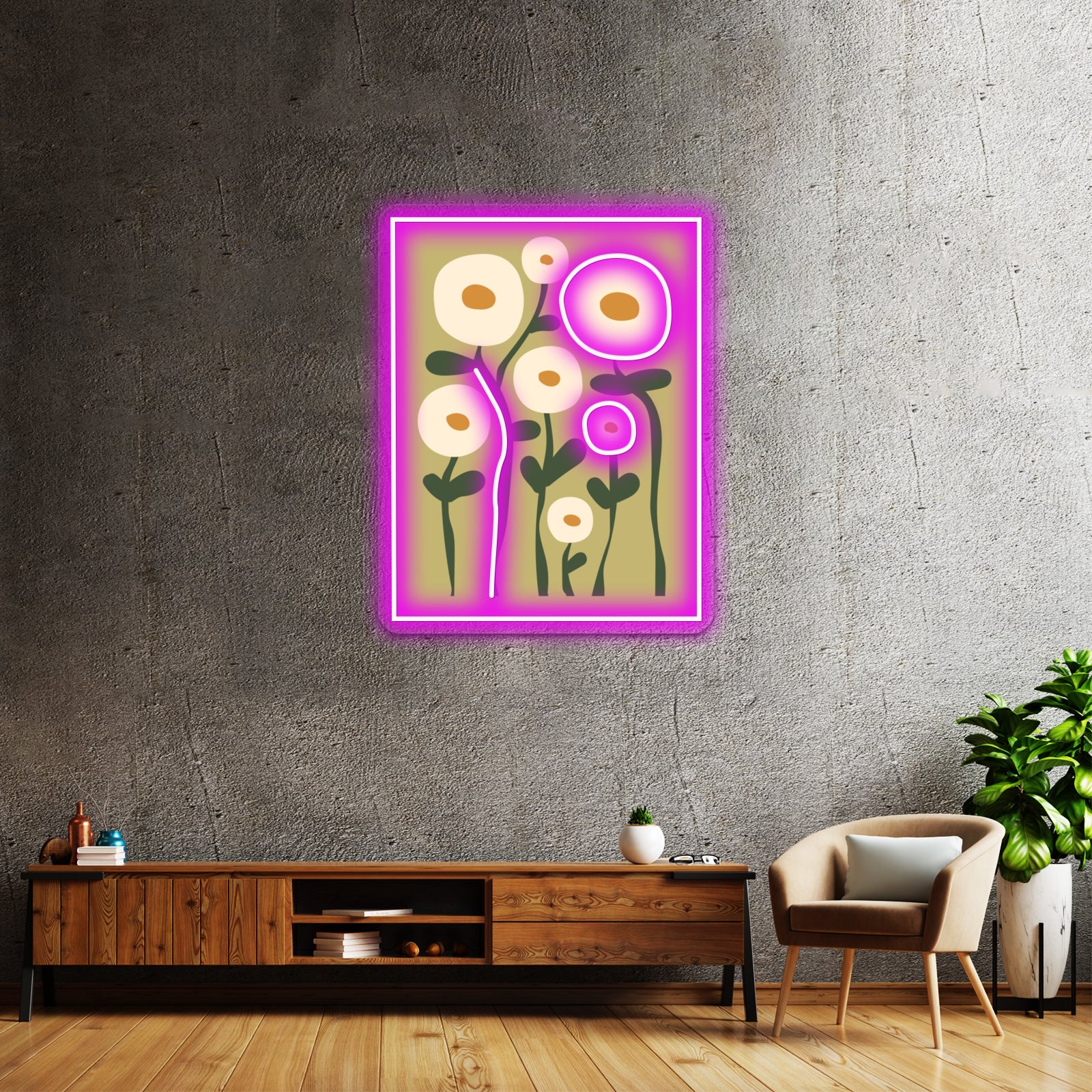 Toronto Abstract Green Flowers Aesthetic Autumn Cottagecore Wall Artwork Neon Signs | Shineneon