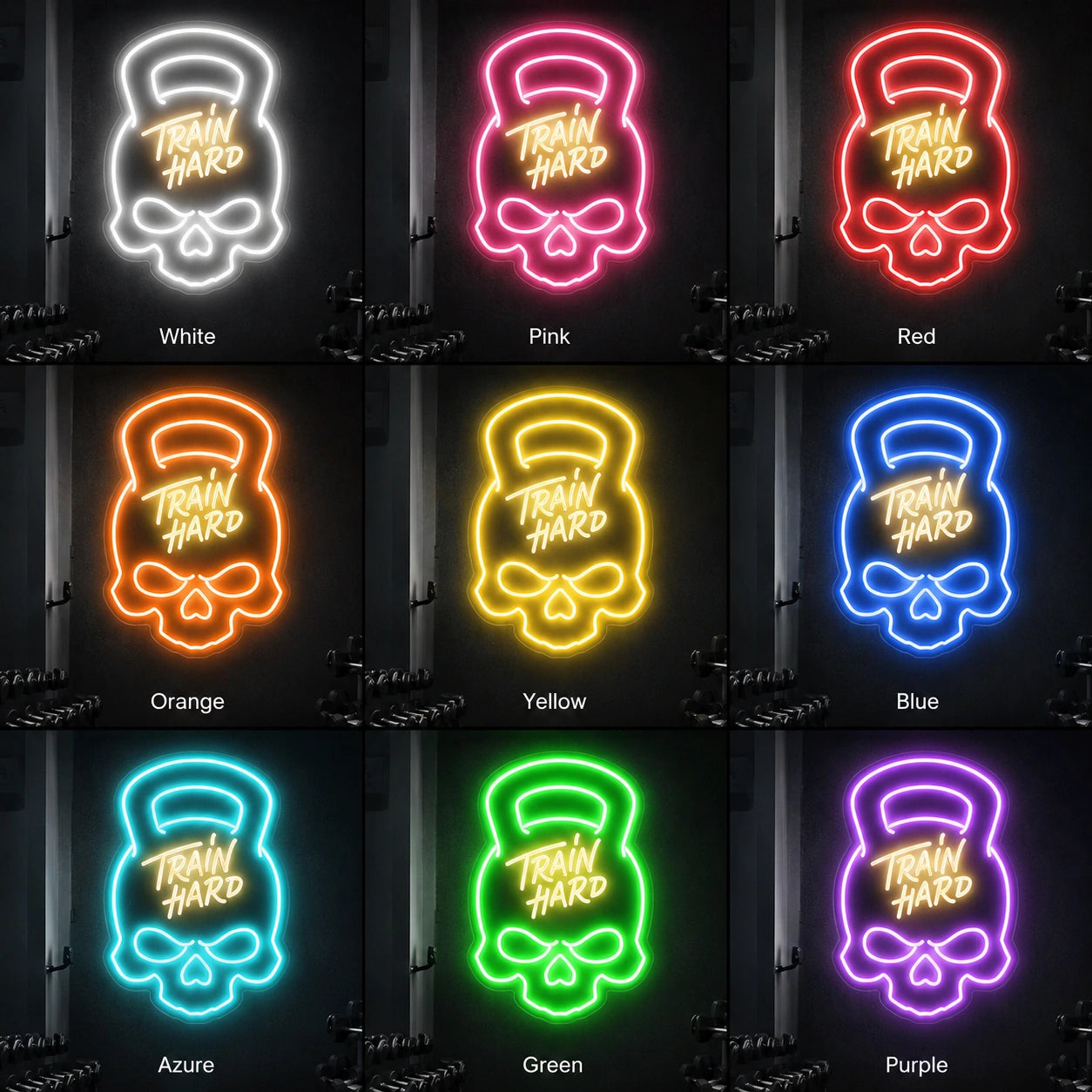 Train Hard Gym Neon Sign LED Neon Sign color grid